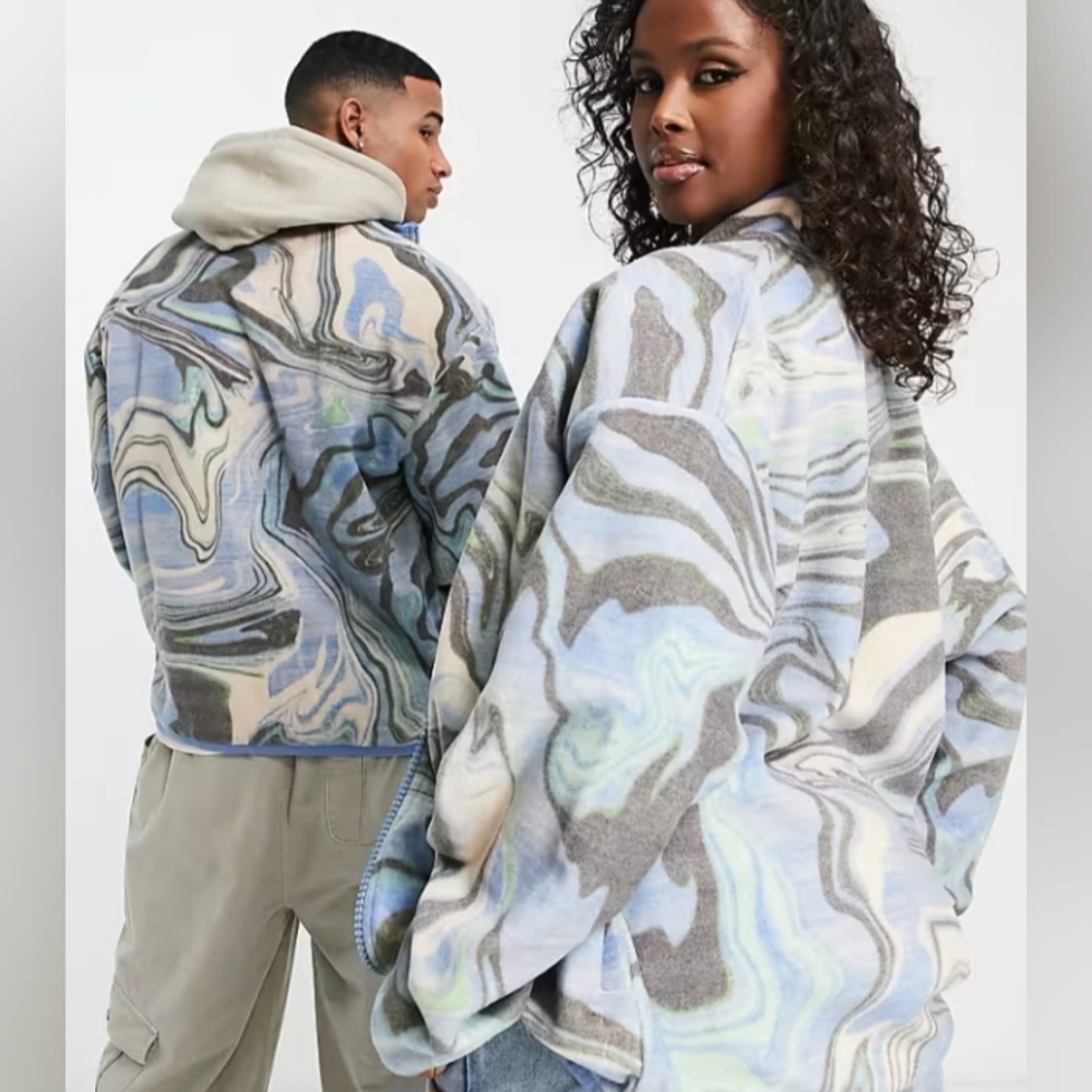 ASOS Design Oversized Zip-up Fleece Jacket with Marble Print Unisex - Picture 3 of 8